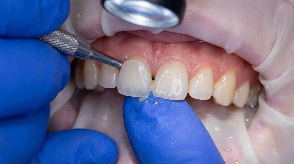 Процесс крепления на зубе Емакс винира