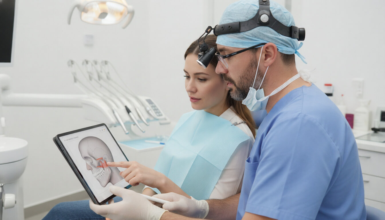 Стоматолог объясняет про синус-лифтинг пациенту